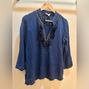 Lilly Pulitzer Amelia Island 3/4 sleeve Tunic in Navy with Blue and Black Bead